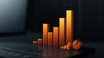 Wall Mural - saving insurance policy strategy. a sleek, modern graphic depicting orange bar charts and a pie char