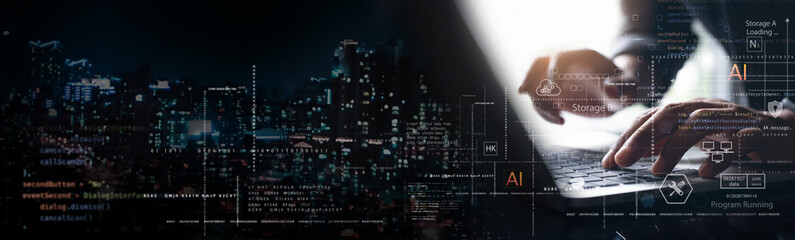 Wall Mural - data science and engineering. computer programmer analyzing big data and cloud computing. database m