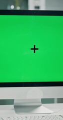 Aufkleber - Desktop, green screen and empty office with computer, mock up space and tracking markers. Advertising, closeup and PC monitor for online marketing, creative workspace and digital branding display