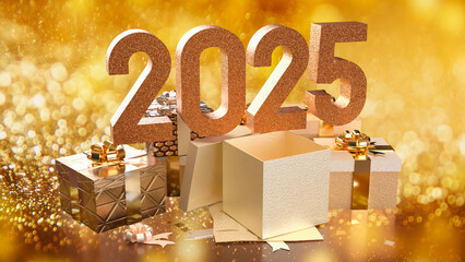 Wall Mural - The Number 2025 and gift box  for celebration  or holiday concept 3d rendering..