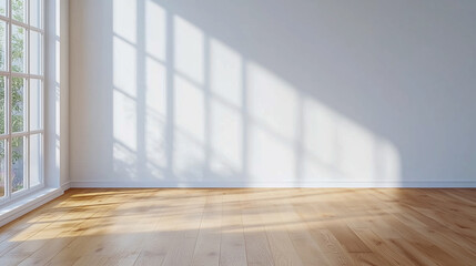 Wall Mural - Empty room with white wall and wooden floor