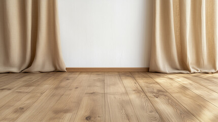 Sticker - Empty wood with beige silk cloth curtains