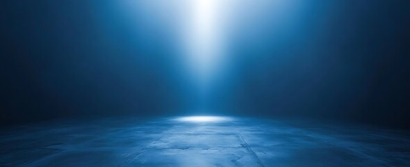 Aufkleber - A dimly lit space illuminated by a central beam of blue light, creating a serene and mysterious atmosphere.