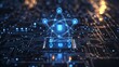 © Azis Stock - Abstract atom model digitally rendered on a circuit board, representing technological innovation and atomic structure.