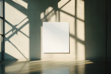 Leinwandbilder - A minimalist room featuring a blank canvas illuminated by soft shadows, creating a serene and artistic atmosphere.