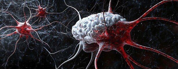 Poster - An abstract representation of cells, highlighting intricate structures and connections, evoking themes of biology and neuroscience.