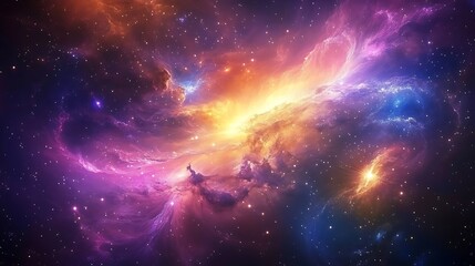 Poster - A vibrant cosmic scene showcasing swirling galaxies, colorful nebulae, and countless stars in a breathtaking display of the universe's beauty.
