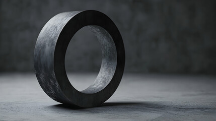 Wall Mural - Dark gray stone ring, circular shape, minimalist design, concrete background.