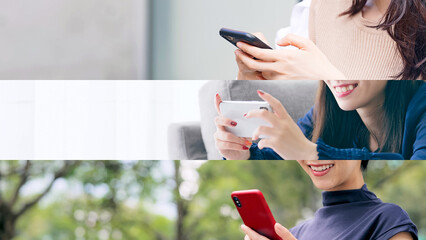 Poster - smartphone, smart phone, woman, mobile phone, mobile, sns, email, app, video, smile, japanese, asian, collage, title, advertisement, user, mvno, game, social, network, media, news, web, online, intern