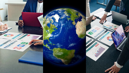 Poster - global, business, conference, meeting, team, earth, international, businessman, collage, advertisement, graph, chart, document, consulting, human resources, teamwork, group, people, person, network, d