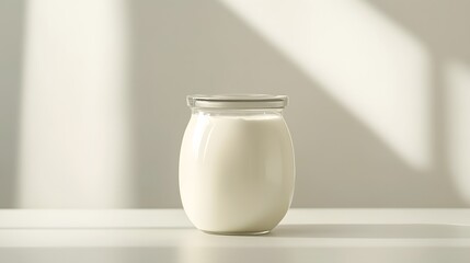 An electric yogurt maker with a glass jar, displayed on a plain white surface to emphasize its clean design.