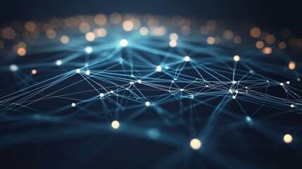 Wall Mural - featuring a futuristic network of interconnected lines, nodes, and digital elements, creating a visu