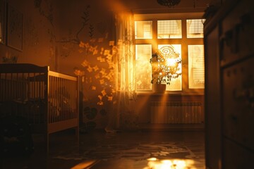 Wall Mural - Silhouette of a children's room with soft lighting.