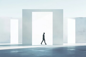 Wall Mural - Figure walking toward a goal, framed by blank areas for advertising.