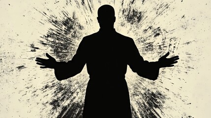 Canvas Print - a man is standing in the middle of a black and white image with his hands outstretched