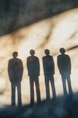 Canvas Print - four men are standing in the sun, casting shadows on the ground. the shadows are of the men, and the