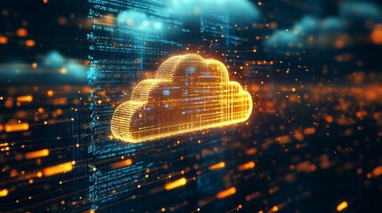 Wall Mural - futuristic technology background with cloud computing, digital data flow, and hologram display, feat