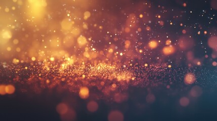 Wall Mural - Abstract golden light particles form a dreamy bokeh effect on a dark backdrop, perfect for holiday and festive designs
