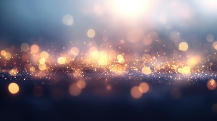 Wall Mural - Abstract golden light particles form a dreamy bokeh effect on a dark backdrop, perfect for holiday and festive designs