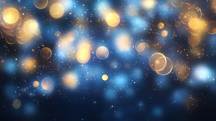 Wall Mural - Abstract golden light particles form a dreamy bokeh effect on a dark backdrop, perfect for holiday and festive designs