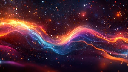 Wall Mural - Abstract Cosmic Nebula Vibrant Glowing Waves of Light and Energy with Sparkling Particles - High-Resolution Background Image