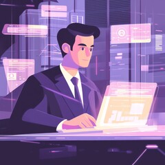 Poster - Chatbot chat with AI artificial intelligence Businessman using AI smart robot technology, artificial intelligence by giving commands to create something. future technology