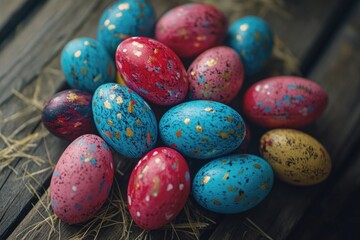 Canvas Print - Speckled Easter Eggs on Wooden Table