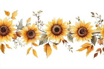 Wall Mural - Sunflowers on White Background