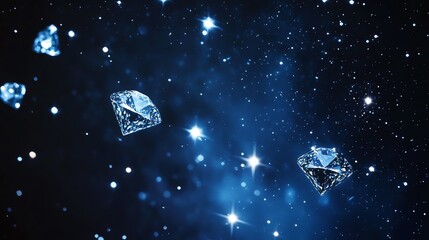 Floating diamonds in a deep blue starry galaxy background.