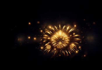 Poster - A breathtaking display of golden fireworks explodes against a dark night sky, radiating light and celebratory sparkles.