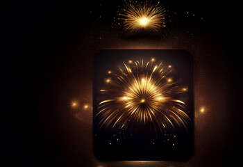 Poster - A burst of golden fireworks illuminates the dark night sky, radiating light and glittering sparks.  Its symmetrical design creates a captivating spectacle of light and energy.