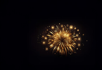 Poster - A breathtaking burst of golden fireworks explodes against a dark background, radiating light and celebratory energy.  Small sparks and glowing embers surround the central display.