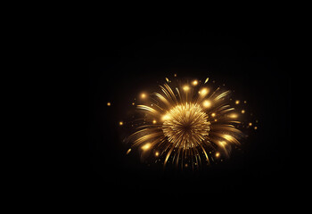 Poster - A breathtaking burst of golden fireworks explodes against a deep black background, radiating light and sparkle.  The intricate design evokes feelings of celebration and luxury.