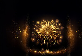 Poster - A breathtaking burst of golden fireworks explodes against a dark night sky, radiating light and celebratory energy.  The intricate details and shimmering gold create a luxurious feel.