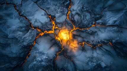 Aufkleber - A top-down shot of an alien glacier glowing with soft light, its symmetrical cracks creating intricate patterns.