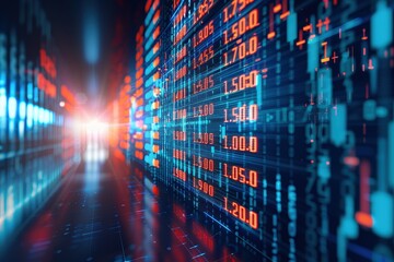 Wall Mural - a computer screen with a lot of numbers and red and blue lines