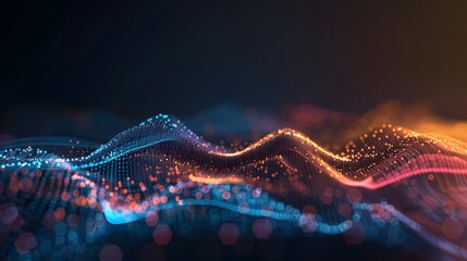 Wall Mural - abstract waveform of illuminated particles displaying data flow