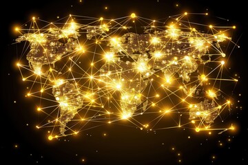 Wall Mural - a map of the world is lit up with golden stars