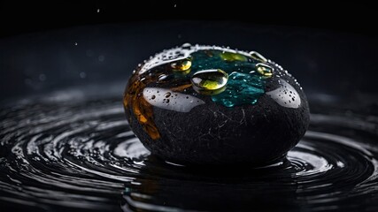 Wall Mural - spa stone with water drop on dark background