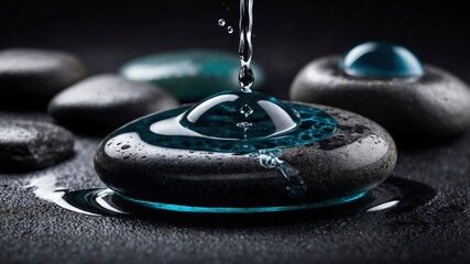 Wall Mural - spa stone with water drop on dark background