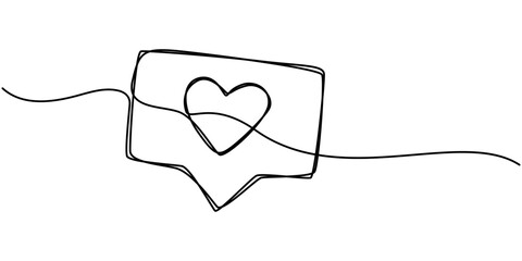 Naklejka na meble Single continuous line drawing two stacked callouts, one of which has a heart symbol. Expression of feelings. Praise, Romantic phone call with heart inside speech bubble icon vector, White pills.