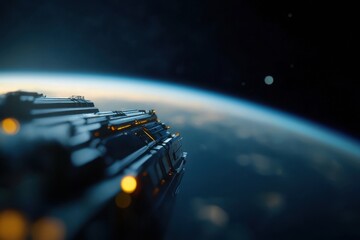 Wall Mural - a space ship is flying over the earth
