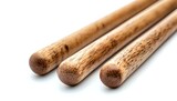 Three Polished Wooden Escrima Sticks Closeup on White Background Martial Arts Training Equipment