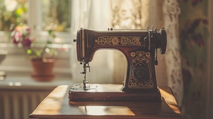 Antique Sewing Machine In Sunlit Room