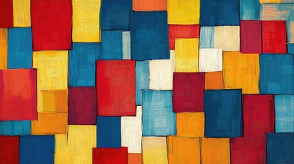 Wall Mural - Hand-drawn pixel abstraction with uneven squares and rectangles, creating a patchwork of vivid colors like red, blue, and yellow