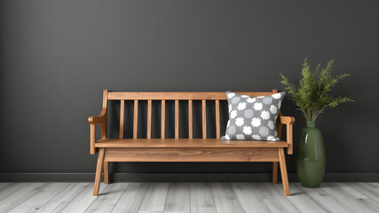 Wall Mural - Cozy Corner Wooden Bench with Decorative Vases