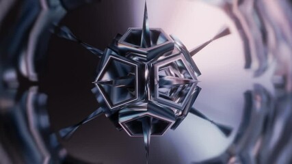 Wall Mural - Abstract background 3D animation shiny glass and metal reflective objects movement rotation play of light.