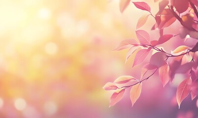 Poster - A soft, dreamy scene of pastel leaves illuminated by warm sunlight, creating a serene and tranquil atmosphere.