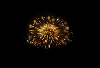 Poster - A breathtaking display of golden fireworks explodes against a deep black night sky.  The radiant bursts create a mesmerizing spectacle of light and color.