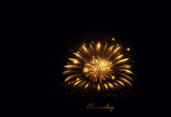 Poster - A breathtaking burst of golden fireworks illuminates the night sky.  Sparkling trails and radiant bursts create a dazzling spectacle against a deep black backdrop.